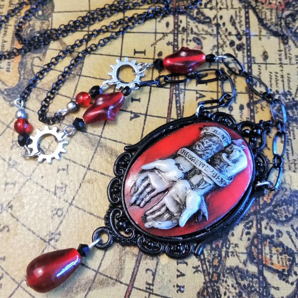 HANDMADE Long necklace I regret nothing red